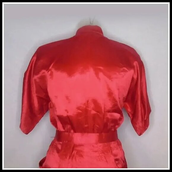 40s Style Red Satin Sheath Dress, Military Influence Retro Swing VFG &0s Vintage - Picture 8 of 14